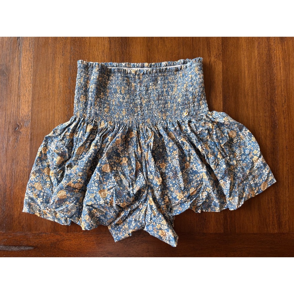 Natural Life Floral Smocked Waist Shorts Blue Yellow Boho Rayon Small